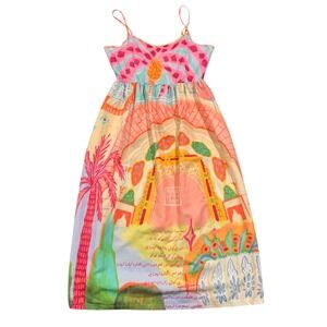 Womens L Wearable Art Colorful Sleeveless‎ Maxi Dress Funky Print Summer Casual